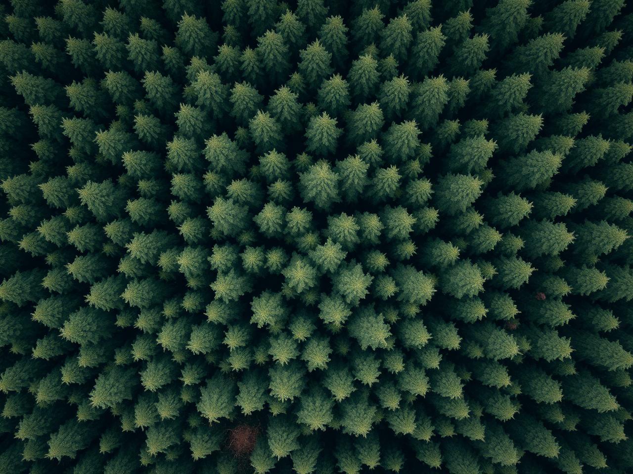 Aerial view of a dense temperate forest canopy